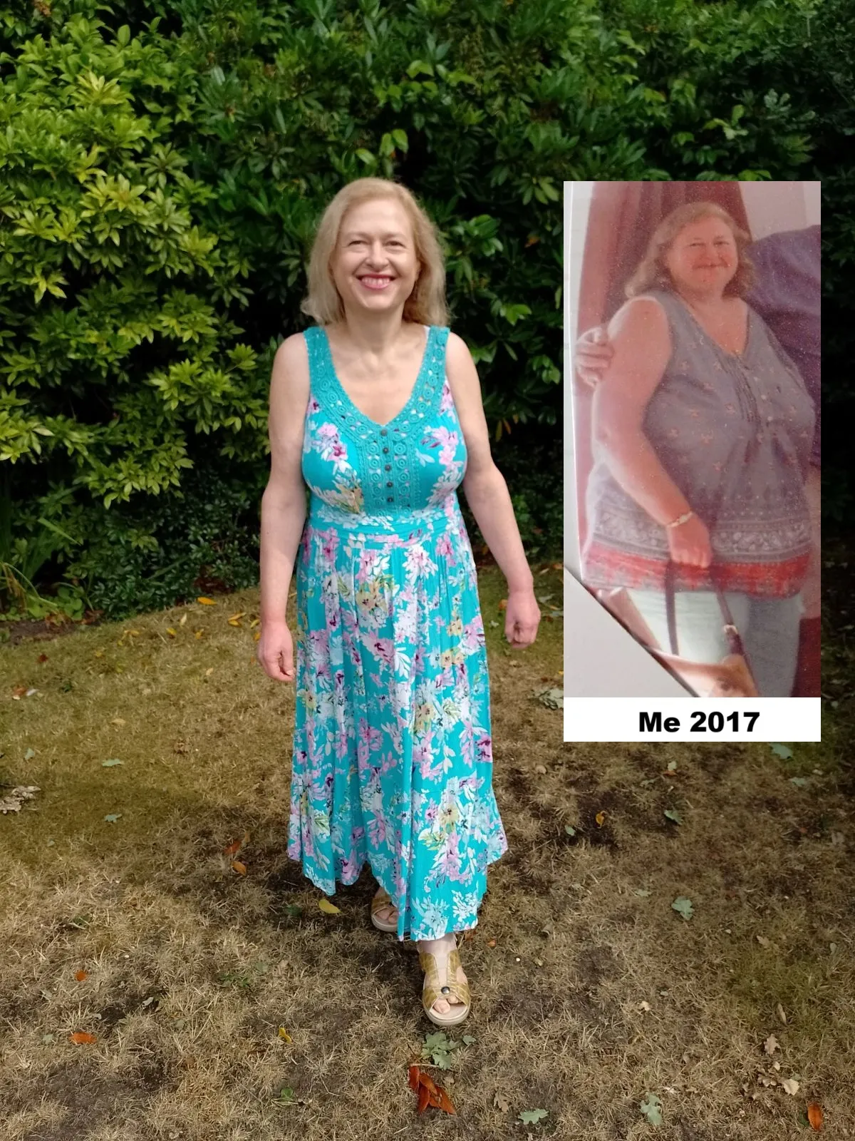 Recent photo of Fiona, with a photo of her from 2017